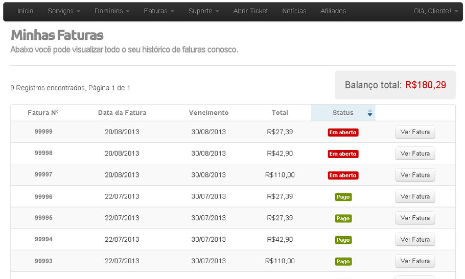 Passo 3 - Verificar as faturas desejadas