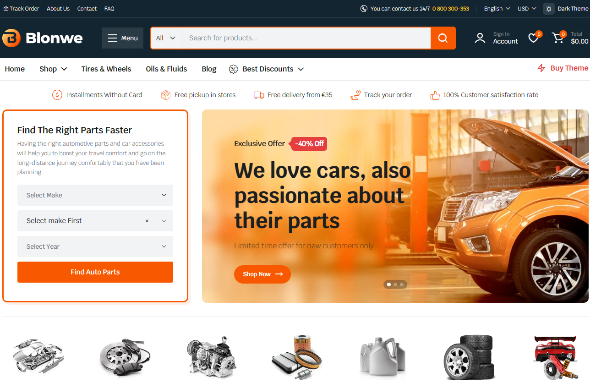 Modelo de Loja de Auto Peças e Acessórios para Carros - Blonwe